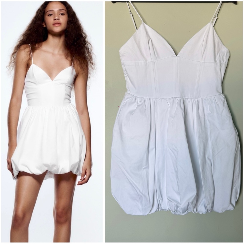 White Spaghetti Strap Bubble Hem Dress